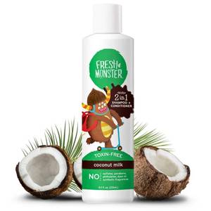 Fresh Monster 2-in-1 Kids Shampoo & Conditioner, Toxin-Free, Hypoallergenic, Tear-free Shampoo & Conditioner for Kids, Coconut (8.5oz) - Retail: $11