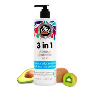 lot 107 image: SoCozy 3 in 1 Kids Shampoo  Conditioner  Body Wash (16 Fl Oz) Gentle, Hydrating Hair & Body Cleanser with Keratin, Vitamin B5, & Kiwi Extract, Paraben & Sulfate-Free - Retail $12