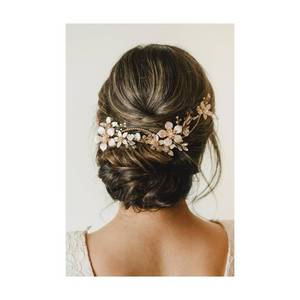 lot 113 image: SWEETV Gold Bridal Headpieces for Bride Flower Wedding Headband Hair Vine Crystal Hair Pieces for Women  - Retail $20