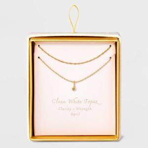 lot 134 image: 14K Gold Dipped Genuine White Topaz Stone Pendant Necklace - A New Day�� April - Retail $20