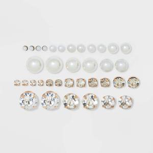 lot 145 image: Pearl & Rhinestone Cubic Zirconia Stud Earring Set 14pc - Wild Fable�� White Brass, Nickel-Free Metal - Retail $15