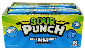 Sour Punch Blue Raspberry Candy Straws - 24 Count Box