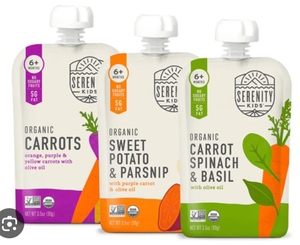 lot 1316 image: Pack of 6 Serenity Kids Organic Baby Food Pouches BEST BY MAR