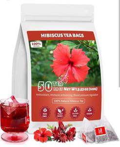 lot 1554 image: Natural Hibiscus Tea Bags - 50 Count Pack