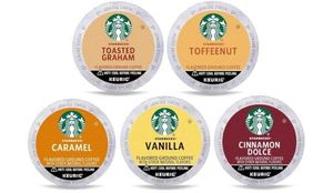 lot 1583 image: Starbucks K-Cup Coffee Pods, Flavored Coffee Variety Pack for Keurig Brewers, Naturally Flavored&nbsp Arabica, 1 box (40 pods total)