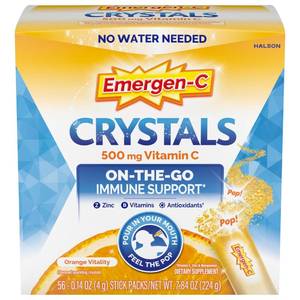 lot 1593 image: Emergen-C Crystals, On-the-Go Emergen-C Immune Support Supplement with Vitamin C, B Vitamins, Zinc and Manganese, Orange Vitality - 56 Stick Packs