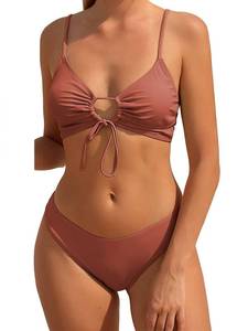 lot 1607 image: ZAFUL Bikini Set for Women Two Piece Swimsuits High Waisted Cut Out Tie Front Cheeky Crisscross Halter Bathing Suit(Blush Red,S)