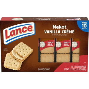 lot 1622 image: Lance Sandwich Cookies  Nekot Vanilla Creme  10 Individually Wrapped Packs  6 Sandwiches Each