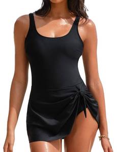lot 1657 image: Buauty One Piece Swimdress U Neck Swimsuits for Women Sexy Swim Skirt Bathing Suit Side Tie Knot 2026 Black XXL
