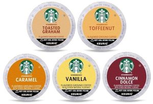 lot 1716 image: Starbucks K-Cup Coffee Pods, Flavored Coffee Variety Pack for Keurig Brewers, Naturally Flavored&nbsp Arabica 1 box (40 pods total)