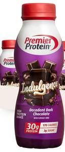 lot 1741 image: Premier Protein Shake INDULGENCE, Decadent Dark Chocolate, 30g Protein, 170 Calories, 3g Sugar, 11.5 fl oz, 4 pack