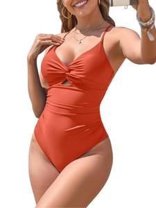 lot 1786 image: ZAFUL Womens One Piece Swimsuits Cut Out Tummy Control Twist Front Bathing Suit Sexy Tie Back Push Up Slimming Swimwear Orange XL