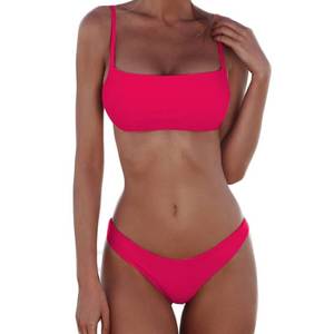 lot 1811 image: meioro Bikini Set Swimsuits for Women Low Waisted Two Piece Swimwear with Brazilian Push up Top Cheeky Bottom Bathing Suits (Bright Pink, S)
