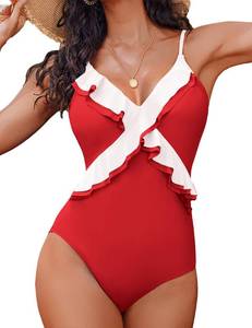 lot 1849 image: AIMAGE One Piece Swimsuit for Women Tummy Control Ruffle Bathing Suit V Neck Push Up Swimwear XL