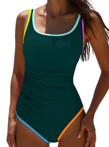 lot 1868 image: popvil One Piece Swimsuit Tummy Control Womens Bathing Suits Modest Curvy Neon Sexy Sport Swimwear,Dark Green,Medium