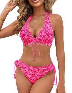 lot 2004 image: BMJL Womens Sexy Bikini Sets Triangle Top Two Piece Swimsuit Halter V Neck Mid Rise Tie Side Bathing Suit(M,Hot Pink) - Retail $18