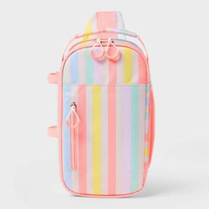 6 Cans/4.5qt Soft Sided Cooler - Sun Squad Striped: Zip Closure, Adjustable Straps - Retail: $15