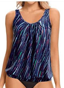 lot 2037 image: Comfortable Modest Swimwear for Women Loose Fit Blouson Tankini Top L - Retail $35