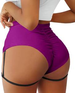 lot 2045 image: BZB Womens High Waist Yoga Shorts with Garters Booty Dance Cheeky Hot Pants Gym Workout Active Butt Lifting Sports Leggings Purple Large  - Retail $12