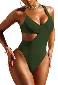 lot 2068 image: Pink Queen Sexy One Piece Bathing Suit for Women Cutout High Waisted Tummy Control Swimsuit Monokini Army Green XL - Retail $20