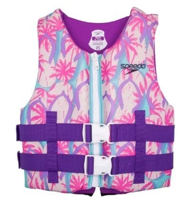 lot 2075 image: Speedo Kids Life Jacket Vest - Palm Print 50-90LBS - Retail $25