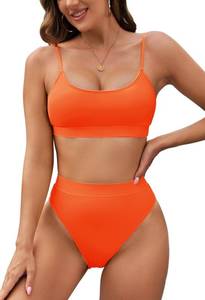 lot 2097 image: Pink Queen Womens Spaghetti Strap Bathing Suits High Cut High Waisted Cheeky Bikini Set M Orange - Retail $20