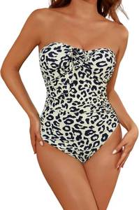 lot 2104 image: Womens One Piece Swimsuit Strapless Bandeau or Halter Bathing Suits Sexy Flattering Swimwear Leopard Large