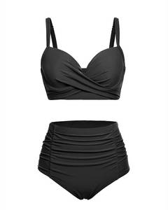 lot 2122 image: Yonique Women Underwire Bikini Set High Waisted Tummy Control Swimsuit 2 Piece Push Up Bathing Suit Black L - Retail $37