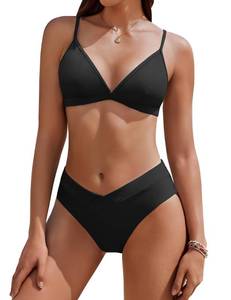 lot 2125 image: AIMAGE Womens Sexy Triangle Bikini Set High Cut Bathing Suits Color Block Two Piece Swimsuit 2025 Black M - Retail $140