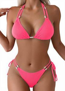 lot 2136 image: Tainehs Womens Sexy Halter Thong Bikini Tie Two Sides Bottom Triangle Bikini Swimsuits Medium  - Retail $25