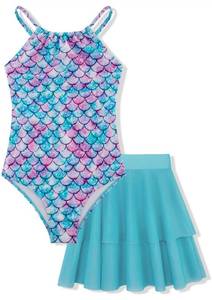 lot 2183 image: Girls Swimsuit Bathing Suit Girls One Piece Swimsuits Tankini Swimwear with Skirt Mermaid 6Y&nbsp