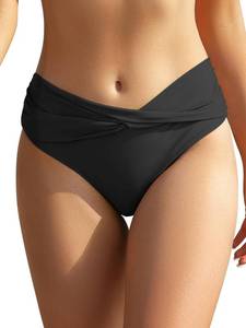 lot 2222 image: SHEKINI Womens Cheeky Swimsuit Twist Front Bikini Bottoms Ruched Swim Bottoms (Black, Medium) - Retail $20