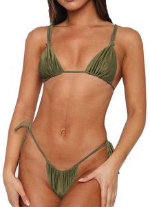 lot 2223 image: SuMuaSet Womens Sexy Bikini Set Thong Hater String Cheeky Two Piece Swimsuits Double Shoulder Straps Swimwear with Adjustable Buckle (Army Green,S) - Retail $25
