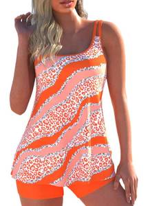 lot 2227 image: ROSEWE 2025 Tankini Swimsuits for Women, Two Piece Bathing Suits with Shorts, Modest Tank Top Swim Dress Orange medium - Retail $34