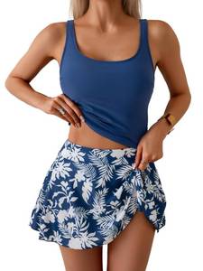 lot 2234 image: Eomenie Tankini Swimsuit for Women Tummy Control Two Piece Bathing Suit High Waisted Tank Top with Swim Skirt Large - Retail $39