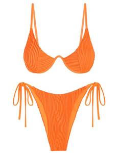 lot 2247 image: ZAFUL Two Piece Swimsuit for Women Sexy Bikini Sets Side Tie Bikini Bottom Adjustable Hook Bikini Top Orange L - Retail $37
