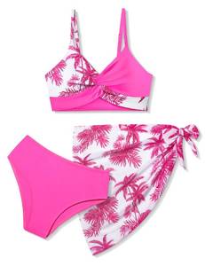lot 2248 image: BAVADER Girls Swimsuit, Bathing Suit Size 13-14 Tropical Floral Twist Cross Bikini Swimsuits for Teens with Cover Up Skirt - Retail $18