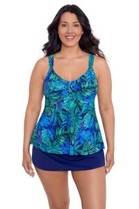 lot 2270 image: Trimshaper Womens Adjustable Lily Swim Tankini with Built-in Bra Support, Mosaic Jungle, 18W - Retail $51