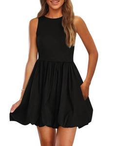 lot 2273 image: PRETTYGARDEN Summer Dresses for Women 2025 Casual Sleeveless Tank Mini Short Dress Crew Neck Bubble Sundress with Pockets (Black,Small) - Retail $29