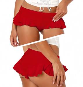 lot 2294 image: Ruffle Booty Shorts for Women Sexy - Summer Y2K Low Rise Side Frill Micro Mini Skinny Party Clubwear Red M - Retail $20