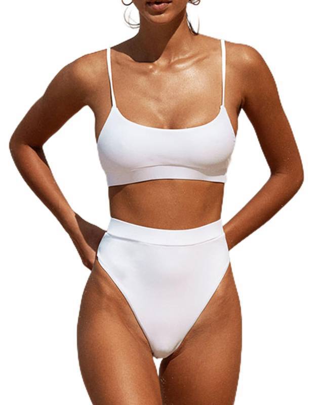 lot 4650 image: MELYUM High Waisted Bikini Sets for Women Two Piece Swimsuit Tummy Control Bathing Suit Cheeky Bottoms Push Up Top White Large  - Retail $35
