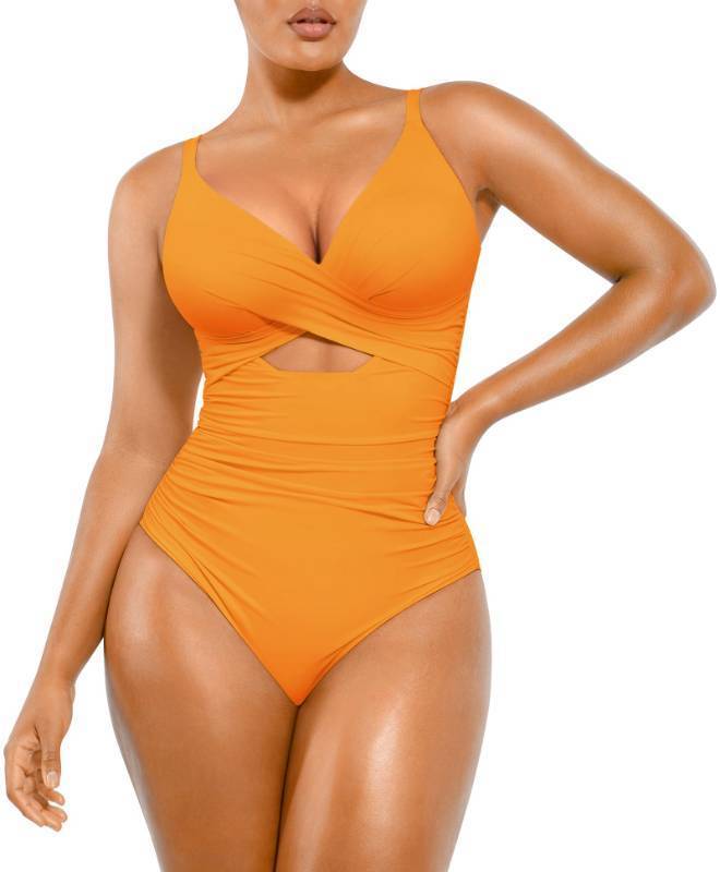 lot 4814 image: SHAPELLX Shapewear Swimsuits Women Tummy Control Swimsuits Women Bathing Suit Slimming Swimwear(Orange,X-Large) - Retail $56