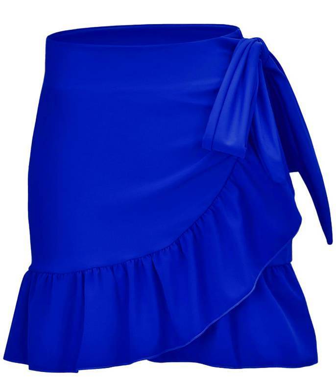 lot 4846 image: UPF 50 Womens Ruffle Sarongs Beach Wrap Cover Up Swimwear Bikini Bottoms High Waisted Tankini Swim Skirts Swimdress Royal Blue Size XS-S - Retail $29