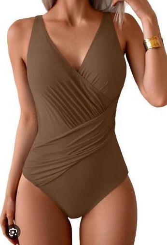 lot 4894 image: Eomenie Wrap V-Neck One Piece Swimsuit Size- Medium  - Retail $35
