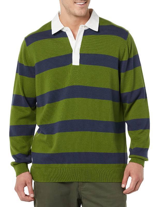lot 4895 image: Amazon Essentials Mens Rugby Sweater, Olive Stripe, X-Large - Retail $37