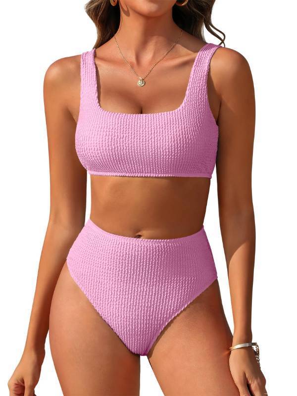 lot 4929 image: ANRABESS Women Swimsuits Two Piece Bikini Set High Waisted Ribbed Tummy Control Modest Bathing Suits 2026 Beach Swim Wear Light Pink X-Large - Retail $30