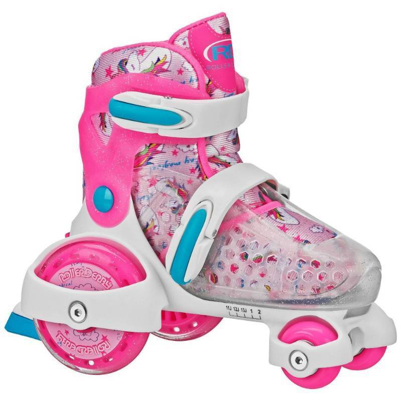 lot 4932 image: Roller Derby Sport Kids Roller Skate - Unicorn PinkWhite M Adjustable Size, Padded Collar - Retail $35