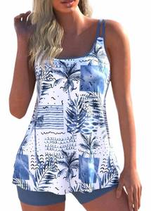lot 4109 image: ROSEWE 2025 Tankini Swimsuits for Women, Two Piece Bathing Suits with Shorts, Modest Tank Top Swim Dress Dusty Blue Medium  - Retail $34