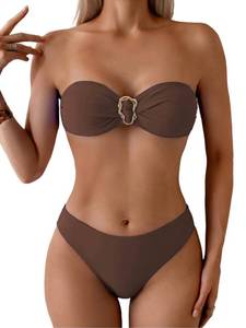 lot 4145 image: Tainehs Womens Strapless Bikini Sets Tube Top Bandeau Swimsuit Tie Back Mid Rise Two Piece Bathing Suits medium - Retail $26