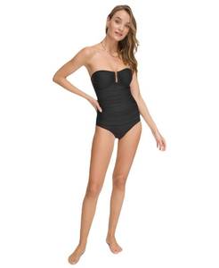 lot 4153 image: DKNY Womens U-Wire Bandeau One Piece Swimsuit with Tummy Control, Black, Large - Retail $57